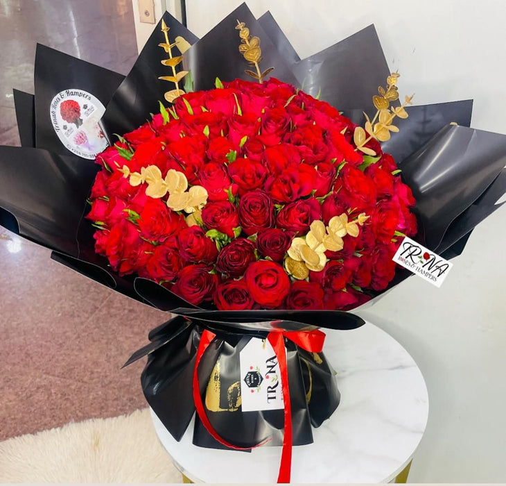 Luxury Red Roses with Golden Fillers