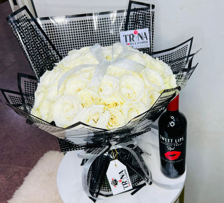 White Roses & Wine Gift Box