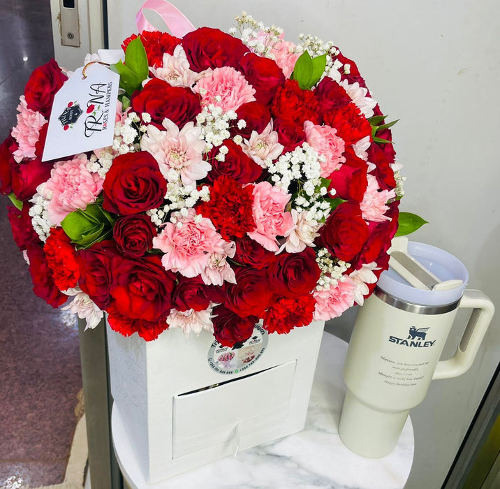 Elegant Box Flowers with Stanley Mug Gift Set